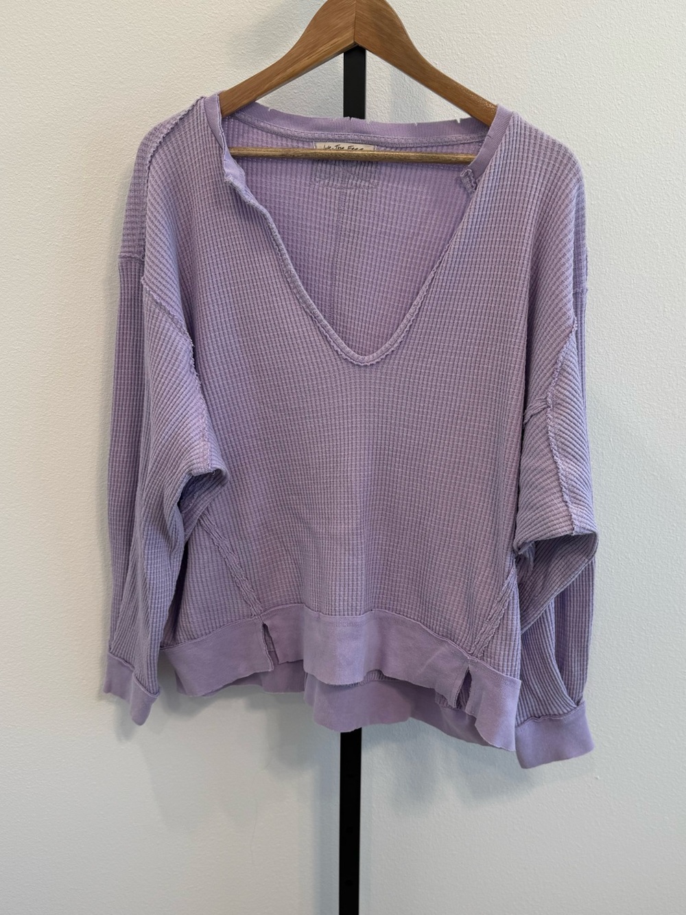 Free People Buttercup Thermal Top Lavender Waffle Pullover XS Boho Relaxed Casua